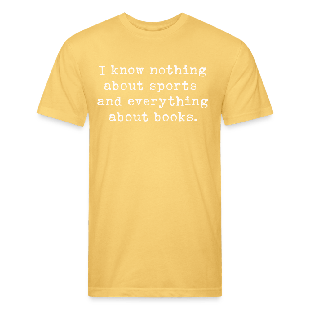 I know nothing about sports and everything about books. Fitted Cotton/Poly Unisex T-Shirt by One Man Book Club: The Shop